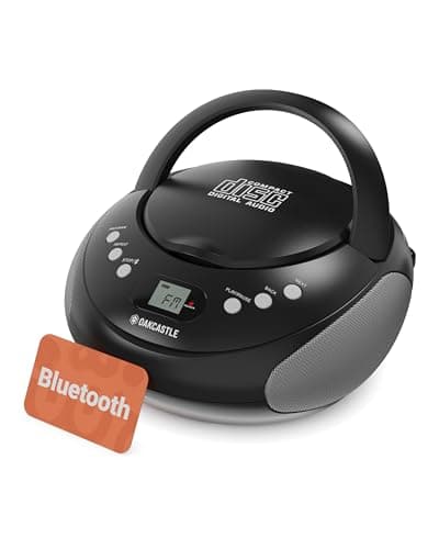 Image of Portable Bluetooth CD Boombox with FM radio | CD, CD-R, CD-RW | 30 Presets | Easy Controls, LED Display, Headphone Jack | OAKCASTLE CD250 (Black)