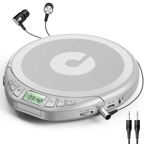 Image of Gueray CD Player Portable Personal CD Players with Headphones LCD Display Anti-Skip Protection HiFi Classic CD Music Player Support PROG Memory Function CD Player for Car Home (Silver)
