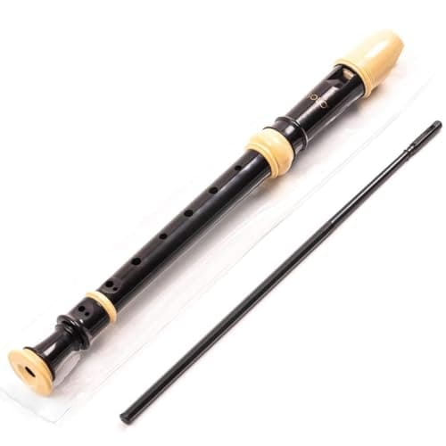 Image of Quality Beginner Descant Recorder for Children - Traditional Soprano Three Piece Black & Cream Recorder (Baroque Fingering) including Clear Carry Case and Cleaning Rod DR205