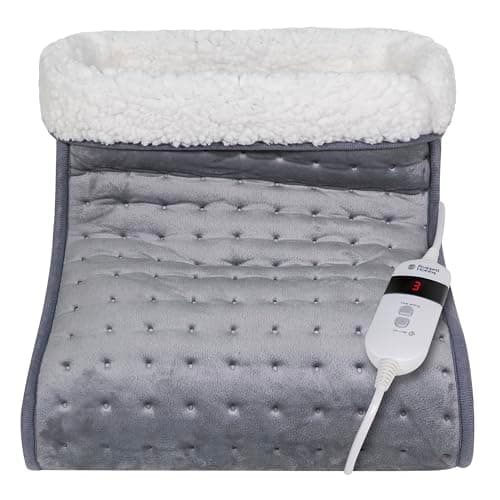 Image of Russell Hobbs Electric Foot Warmer for Cold Feet in Grey with 3 Heat Settings, Quick Heat up, Detachable Controller & Cable, Overheat Protection & Timer, and Machine Washable, RHHSL1001