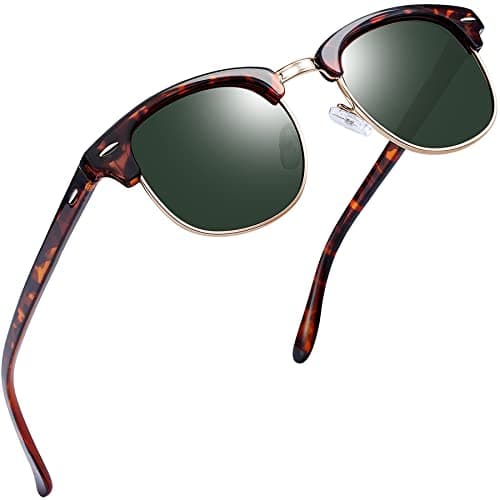 Image of Joopin Semi-Rimless Polarised Sunglasses for Men, UV400 Protection Classic Horn Rimmed Half Frame Womens Sun glasses(Tortoise Frame G15 Lens)