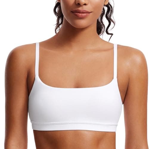 Image of CRZ YOGA Butterluxe Women's Adjustable Straps Sports Bra Padded Scoop Neck Yoga Bras Wireless Workout Crop Top White 14