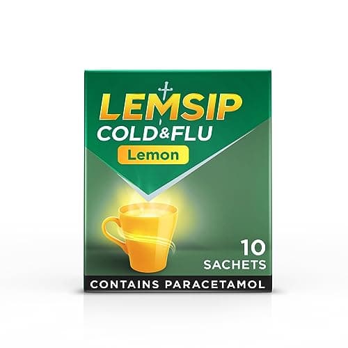 Image of Lemsip Cold and Flu Sachets, Lemon, 10 Total, Paracetamol, Cold and Flu Relief, Headache, Blocked Nose Relief, Sore Throat Relief, Fever, Full Relief, Decongestants, Medication