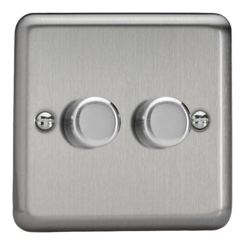 Image of Varilight Double V-Pro Rotary 2-Way LED Dimmer 2 x 0-120W - Value Matt Chrome With Brushed Steel Knob, JSP252