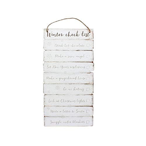 Image of Rustic White Winter Checklist Wooden Wall Sign - 34cm x 17cm (1 Pc.) - Elegant & Stylish Design, Durable MDF - Perfect for Home Decor