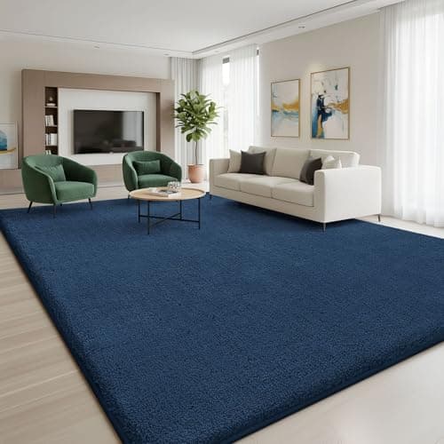 Image of Homaxy Modern Rugs Carpet Living Room, Soft Shaggy Non-Slip Non-Shedding, Fluffy Washable Rug for Bedroom Hallway, Easy Care Home Decor, 120x160cm, Navy Blue