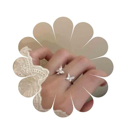 Image of Aneneiceera Vintage Crystal Butterfly Rings Silver Cz Butterfly Finger Ring Half Open Knuckle Rings Double Rhinestone Butterfly Rings Adjustable Statement Ring Jewelry for Women and Girls