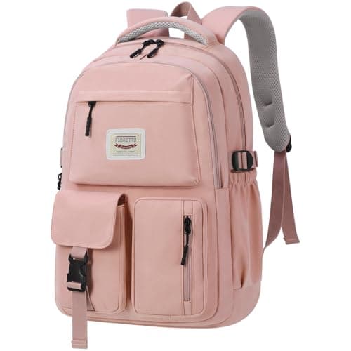 Image of FIORETTO Lightweight School Backpack Womens, Cute School Bag for Teenager Girls, 15.6 Laptop Rucksack Backpack for School Casual Daypacks Travel Backpack for College Work Pink 25L
