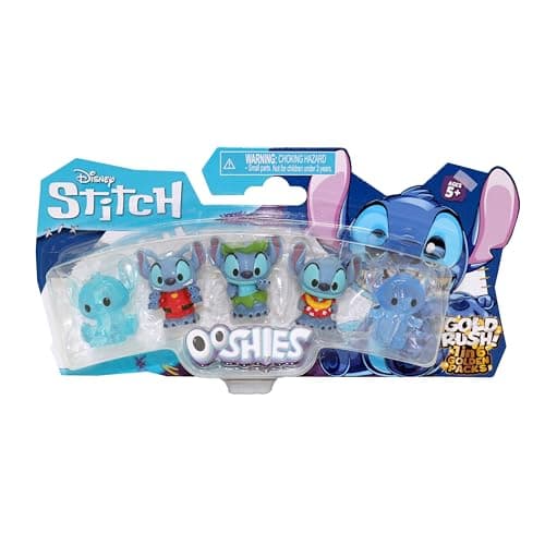 Image of Ooshies Stitch Collectibles 5 Pack Pencil Toppers – Chance of Rare Limited Edition Gold Collector Pack – Mini Figures for Kids Ages 5+, School Accessories, Party Bag Fillers & Gifts