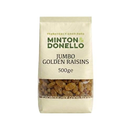 Image of Minton & Donello Golden Raisins 500g Pack - Natural Sweet Dried Fruit, Use For Baking, Cooking, Snacking, Cereals & Desserts, Soft Texture, Juicy, Fruity Flavour, Antioxidant Source, Golden Colour