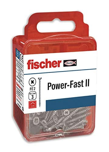 Image of fischer 557486 Chipboard Screws PowerFast II CZP 3.5x50 BC with Countersunk Head, Partial Thread and PZ Crimp (Box of 10 Screws)
