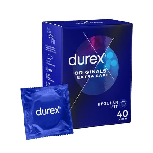 Image of Durex Originals Extra Safe Condoms, Regular Fit, 40 Pack, Easy On Shape, Enhanced with Silicone Lubricant for Comfort and Protection