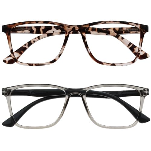 Image of OPULIZE NYX Blue Light Blocking Reading Glasses - Anti-Glare Computer and Gaming Eyewear - 2 Pack - UV and Eyestrain Protection - Rectangular Frame - Brown Grey - Men Women - + 1.00