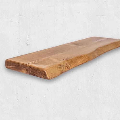 Image of Rustic Floating Shelf with Natural Oak-Style Finish 90cm – Reclaimed Wood Shelf for Wall, Mantel, Radiator, Wooden Fireplace, Plank, Wall Mount Decor, Room Decor, Living Room, Kitchen, or Bedroom
