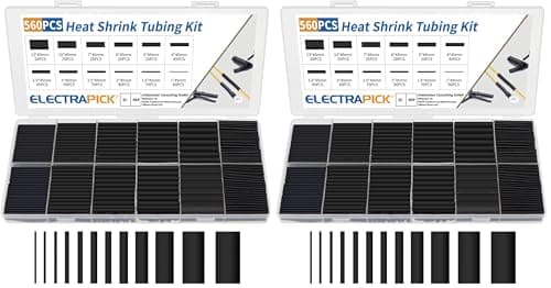Image of ELECTRAPICK 560 Pcs Heat Shrink Tubing Kit Ratio 2:1 Electrical Shrink Tubing Wire Large Wrap Industrial Shrink Tubes Assortment(12 Sizes Black) (Pack of 2)