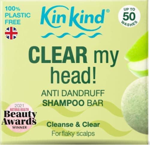 Image of KinKind Anti Dandruff Shampoo Bar. CLEAR My Head! Anti Dandruff Shampoo for Women, Kids & Men. Natural Solid Shampoo Bar to control Flaky Scalp, Itchy Scalp & Redness. Vegan. UK made. 50 washes