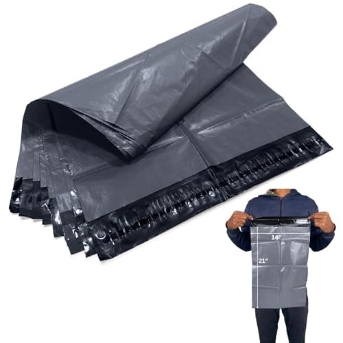 Image of JeeJaan® 50 Large Grey Parcel Bags 14" x 21" - (356 x 533mm) Strong Polythene Self Adhesive Waterproof Postage Bags | Envelope Courier Shipping Postal Bags
