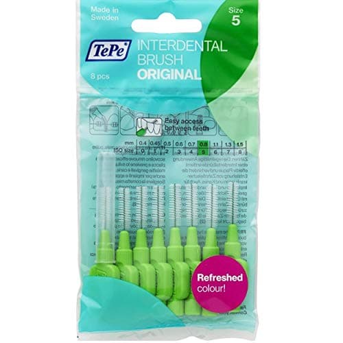 Image of Green TePe Interdental Brushes 0.8 mm - 5 Packets of 8 (40 Brushes) by Tepe