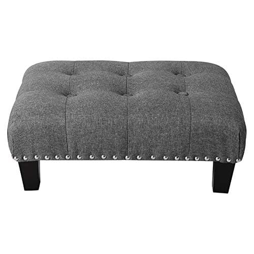 Image of INMOZATA Linen Fabric Footstool Upholstered Ottoman Pouffe Stool Change Shoe Footrest Wooden Legs for Living Room Bedroom Grey