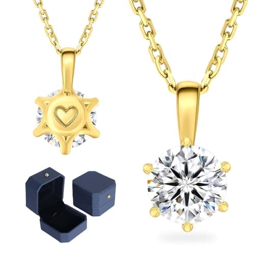Image of KRKC Moissanite Necklace for Women, Gifts for Her, 0.5-3CT Lab-Grown Diamond Solitaire Pendant Necklace, White Gold S925 Sterling Silver (Solitaire Spike-14K Gold, 9mm-3CT)