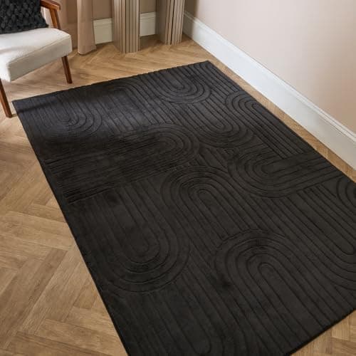 Image of OHS Rugs Living Room Large 160 x 230, Soft Fluffy Arches Tufted Rugs for Bedroom Lounge Home Decorations Modern Anti Slip Area Rug Low Pile Floor Carpet, Black