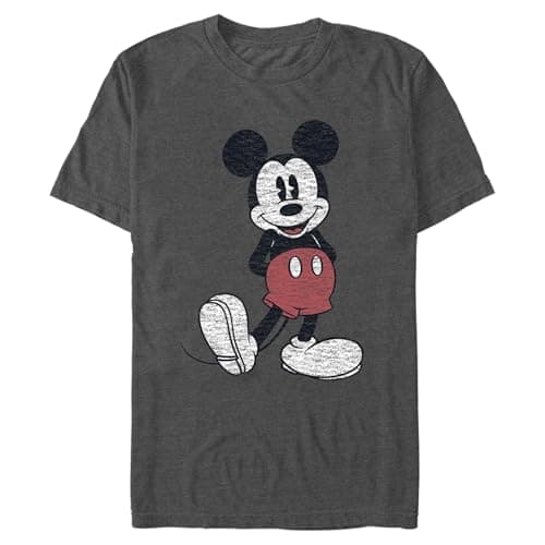 Image of Disney Men's Full Size Mickey Mouse Distressed Look T-Shirt, Charcoal Heather, XXX-Large
