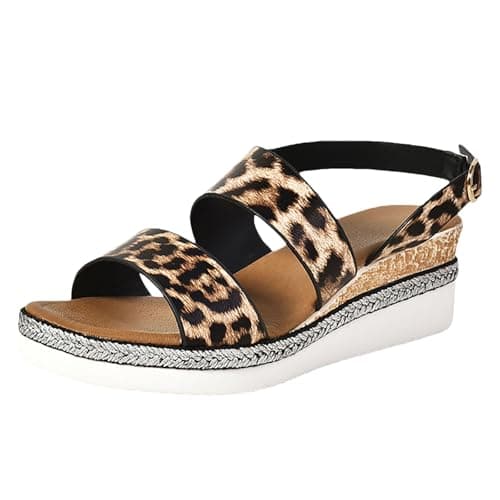 Image of Generisch 2026 Women's Open Toe Buckle Strap Summer Sandals with Slant Heel and Thick Sole, khaki, 8 UK