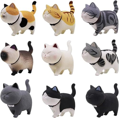 Image of 9 Pcs Cat Figurines Ornaments Set, Hand-Painted Mini Kitten Statue Tiny Resin Animals Realistic Cat Decor For Desk Bookshelf Car Dashboard, Home Office Decoration And Animal Figure Gift (Style 1)