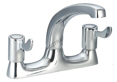 Image of TAPS2TRAPS Lever Kitchen Sink Deck Mixer Tap - Easy Quarter Turn Lever Handles - Twin Hole Fitment