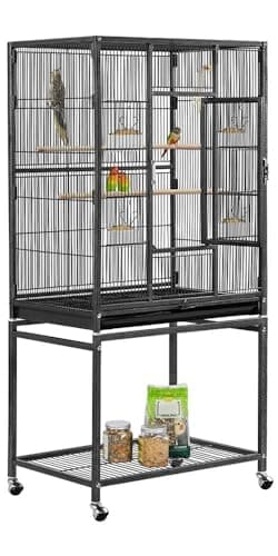 Image of Yaheetech Bird Cage Flight Large Parrot Cages for Budgies Cockatiels Conures Parakeets Lovebirds with Rolling Stand, Black