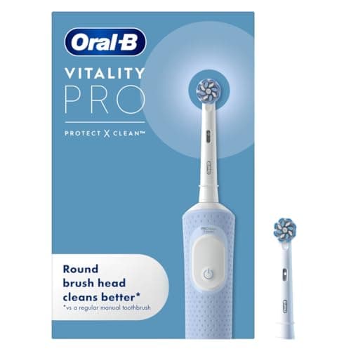 Image of Oral-B Vitality Pro Electric Toothbrushes Adults, Oral B Electric Toothbrush, 1 Handle, 2 Toothbrush Heads, 3 Brushing Modes Including Sensitive Plus, Rechargeable Toothbrush, 2 Pin UK Plug, Blue