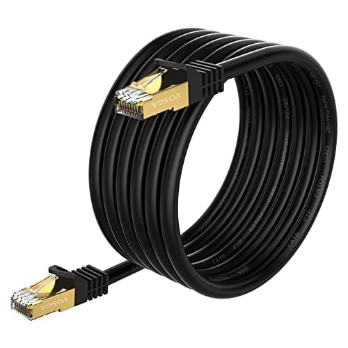 Image of VOSGA Cat6 Shielded Ethernet Cable 50M,26AWG Patch Cable,550MHz 10Gbps LAN Network Cable with Gold Plated RJ45 Connectors,Indoor Outdoor Cat 6 Waterproof Direct Burial Internet Cord,50M Black