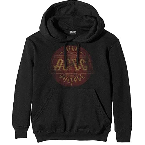 Image of ACDC Men's AC/DC Vintage High Voltage Pullover Regular Fit Crew Neck Long Sleeve Hoodie, Black (Black Black), XX-Large (Manufacturer Size:XX-Large)