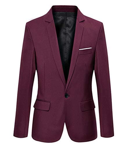 Image of Benibos Mens Slim Fit Casual One Button Blazer Jacket (L, 302 Burgundy)