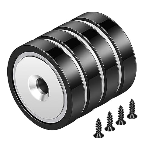 Image of Wukong 4 Pieces Black Pot Magnets, 32 x 8 mm 90 LBS Strong Neodymium Disc Magnet Round Countersunk Hole Rare Earth Magnets for Whiteboards Refrigerator Kitchen Workplace with 4 Mounting Screws