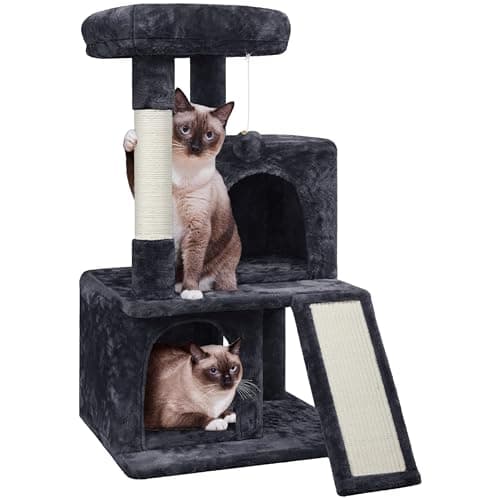 Image of Yaheetech Cat Tree, 92cm Multilevel Cat Tower with Double Condo Scratching Post Dangling Ball for Small/Medium Kittens Pets, Pet Furniture House Black