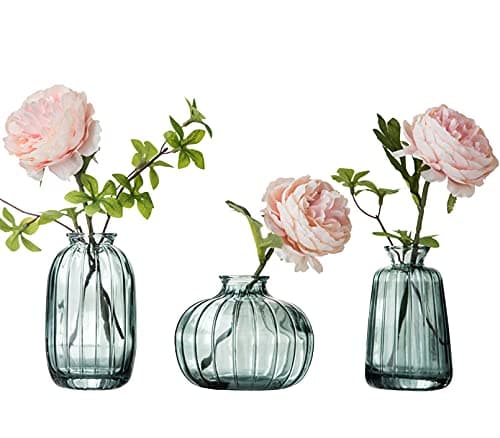 Image of Glass Bud Vase Set of 3, Decorative Small Vase for Table Living Room Bedroom Home Office Kitchen Decor Green