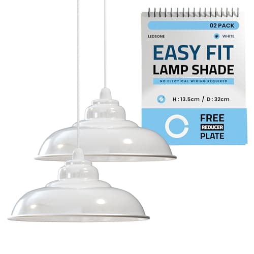 Image of LEDSone Retro Style Gloss White Metal Ceiling Light Shade | Pendant Lights, Home Décor & Improvement Essential | 320mm Shade Width Easyfit Hanging Lamp Shade