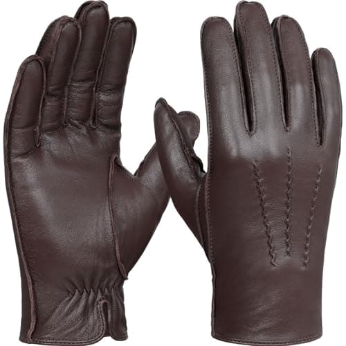 Image of GSG SINCE 1998 Men’s Leather Gloves Chrome-Free Sheepskin Touchscreen Warm Wool Lined Winter Driving Gloves Brown Large