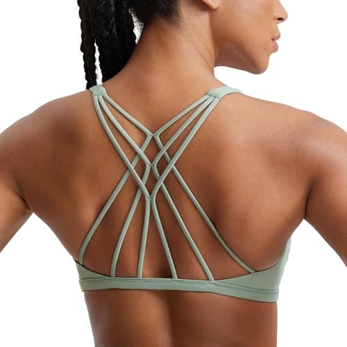 Image of CRZ YOGA Naked Feeling Women's Removable Pads Yoga Top Cross Strappy Back Gym Sports Bra Green Palm Court S