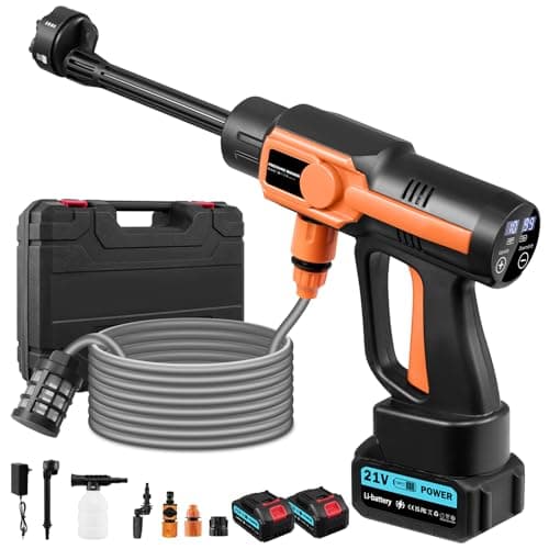 Image of Cordless Pressure Washer,120Bar High Pressure Washer with 10-Speed & 6-in-1 Nozzle,21V 2x3.0Ah Battery,Portable Pressure Washers for Car Bike Patio Cleaning, Compatible with 18V Battery