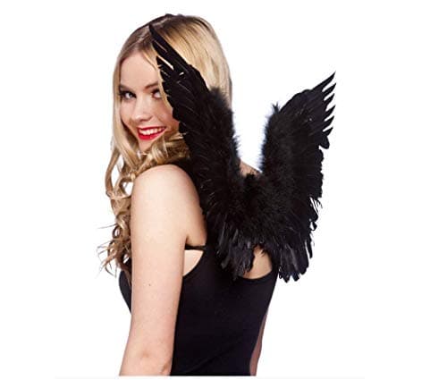 Image of Wicked Costumes Adult Black Angel Wings Fancy Dress Accessory – Small Feather Style Costume Wings for Halloween, Parties & Events