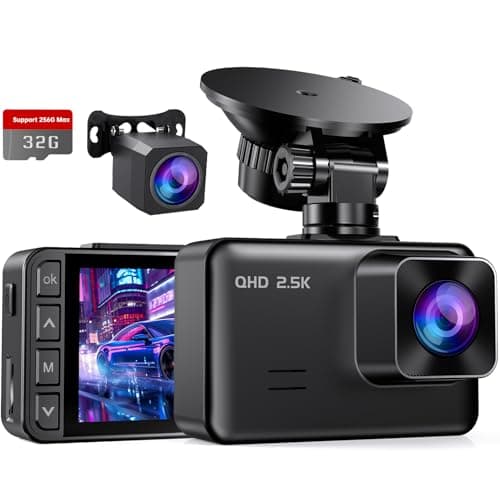 Image of Dash Cam Front and Rear, 2’’ IPS Display Mini Car Camera, 2.5K+1080P Full HD Dashcams for Cars with G-Sensor, 170°Wide Angle, 24H Parking Mode, Loop Recording, Night Vision, 32GB Card Included