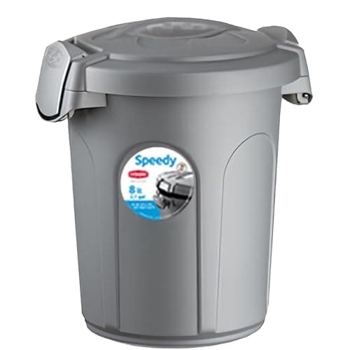 Image of Home Centre Indoor Outdoor Clip On Locking Lid Grey 8 Litre Plastic Waterproof Waste Bin Garden Garage Office Kitchen Home Suitable Dustbin Sturdy Heavy Duty Rubbish Recycle Sortation