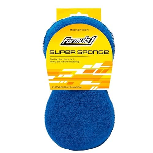 Image of Formula 1 Super Sponge for Cars – Two-Sided Microfiber Car Wash Sponge with Mesh Scrubber – Removes Bugs, Tar & Dirt – Durable, Reusable, Scratch-Free – 9"x4.5" – Intense & Effective Clean