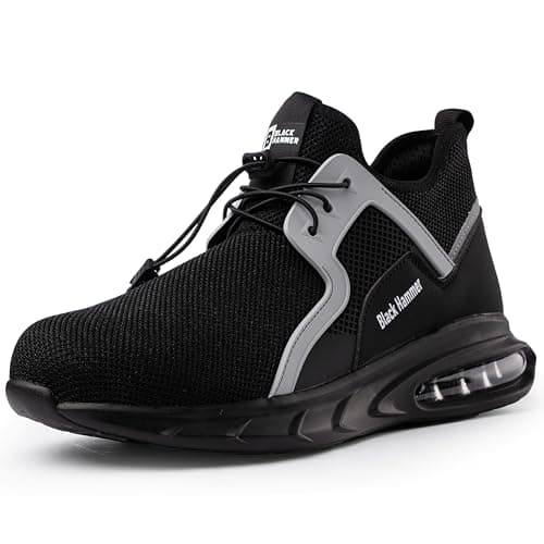 Image of Black Hammer Mens Steel Toe Cap Trainers for Work Safety Shoes|Lightweight & Comfortable |Cushioned Non-Slip Soles S1P SRC 1900 Black (11 UK)