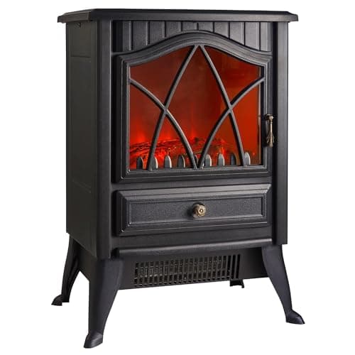 Image of VonHaus Electric Stove Heater 1800W - Indoor Log/Wood Burner/Burning Effect, Free Standing Fire, Portable Fireplace, LED Flame, 2 Heat Settings, Adjustable Thermostat, Black - H52 x W38 x D26cm
