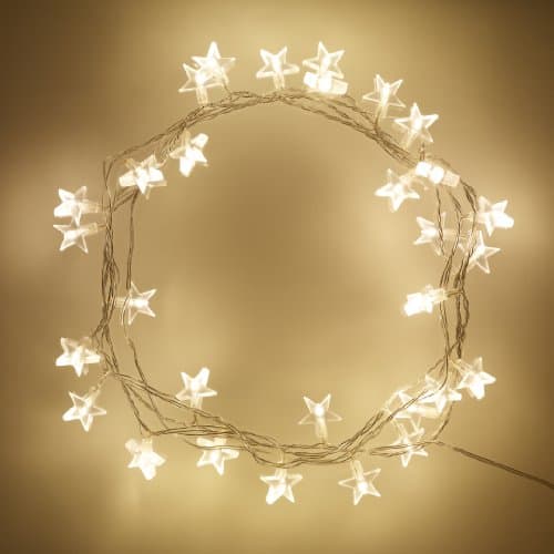 Image of Lights4fun Indoor Star String Fairy Lights with 30 Warm White LEDs on Clear Cable Plug in 3.2m