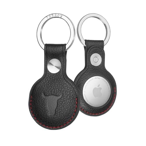 Image of TORRO Leather Keyring/Keychain Compatible with AirTag (2021) and AirTag (2026) – Premium Leather Key Holder with Brushed Metal Ring (Black)