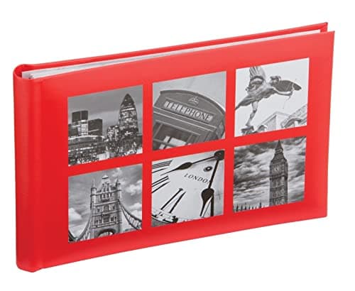 Image of Kenro London City Series Red Small Photo Album for Six Photos 6x4 inch/10x15cm with Memo Space and Document Pocket Memento Gift for Holiday Vacation Weekend Trip, Slip-In Pages - LON102